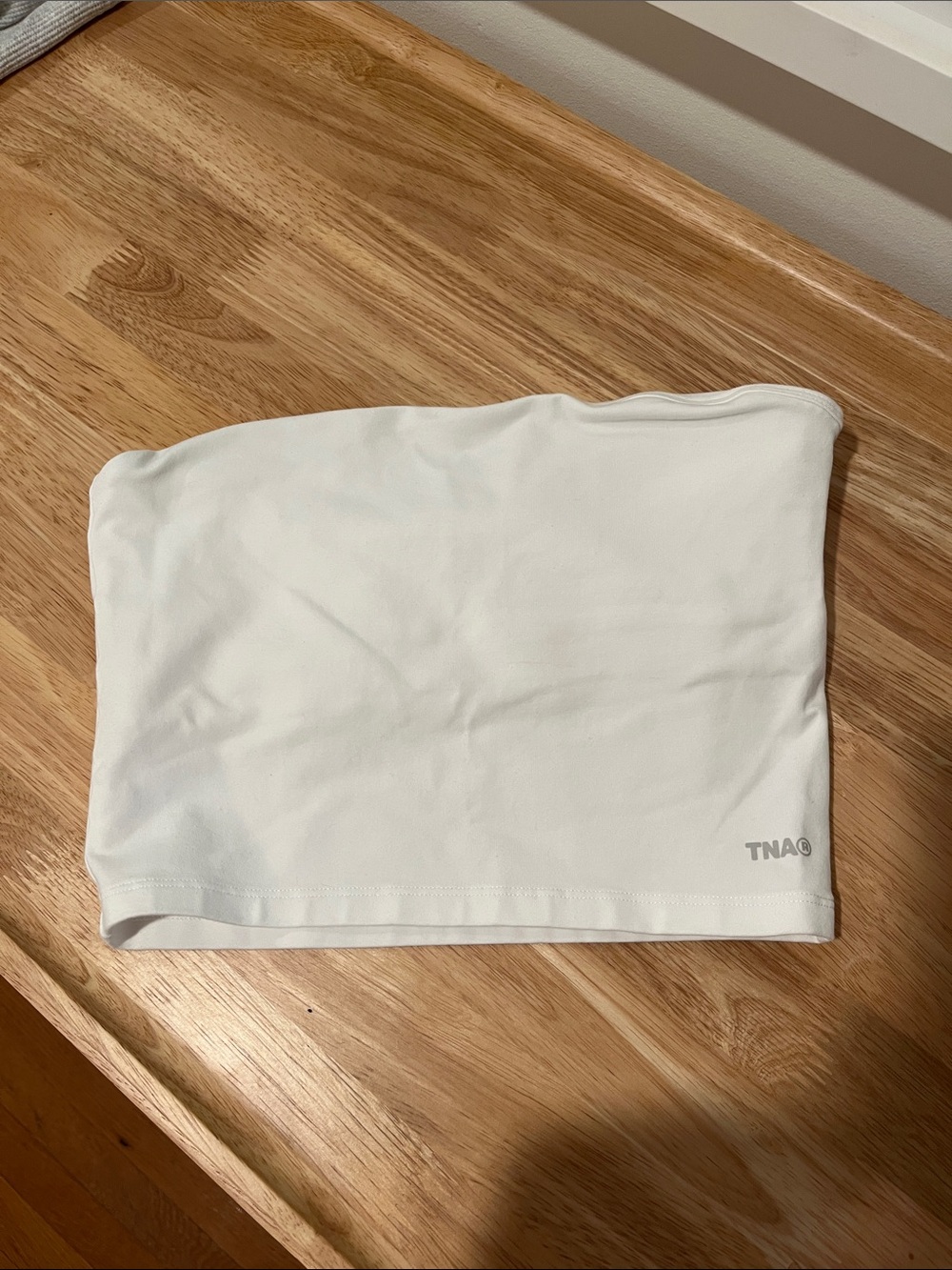 TNA White Strapless Cotton Blend Crop Top